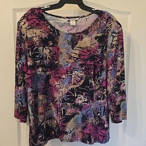 Vintage Nygard Collection Women's 3/4 Sleeve Multicolor Graphic Top
